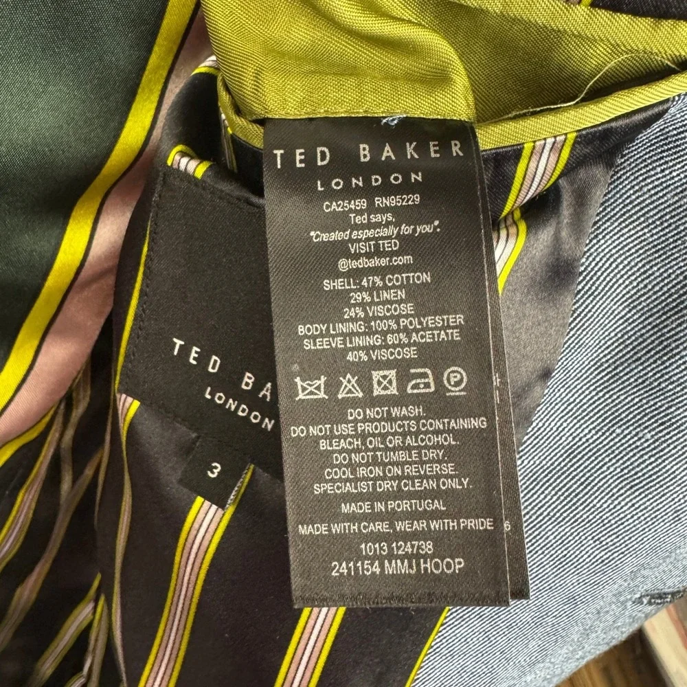 Ted Baker London Mens Blue Cotton‎ Linen Blend MMJ HOOP Blazer Sport Coat Size 3